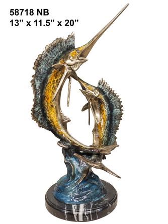 AFD Two Swordfish on Marble Base in Special Patina Décor AFD Multi-Colored 