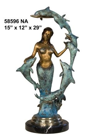 AFD Mermaid withSeven Dolphins on Marble Base in Special Patina Décor AFD Multi-Colored 