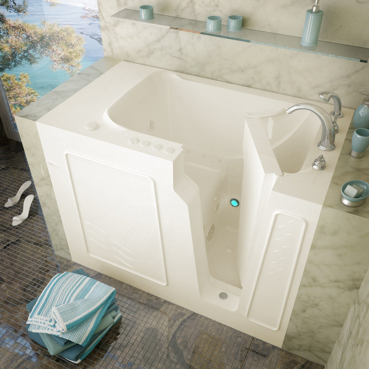 MediTub Walk-In 29 x 52 Right Drain Biscuit Whirlpool & Air Jetted Walk-In Bathtub Walk In Tubs MediTub 