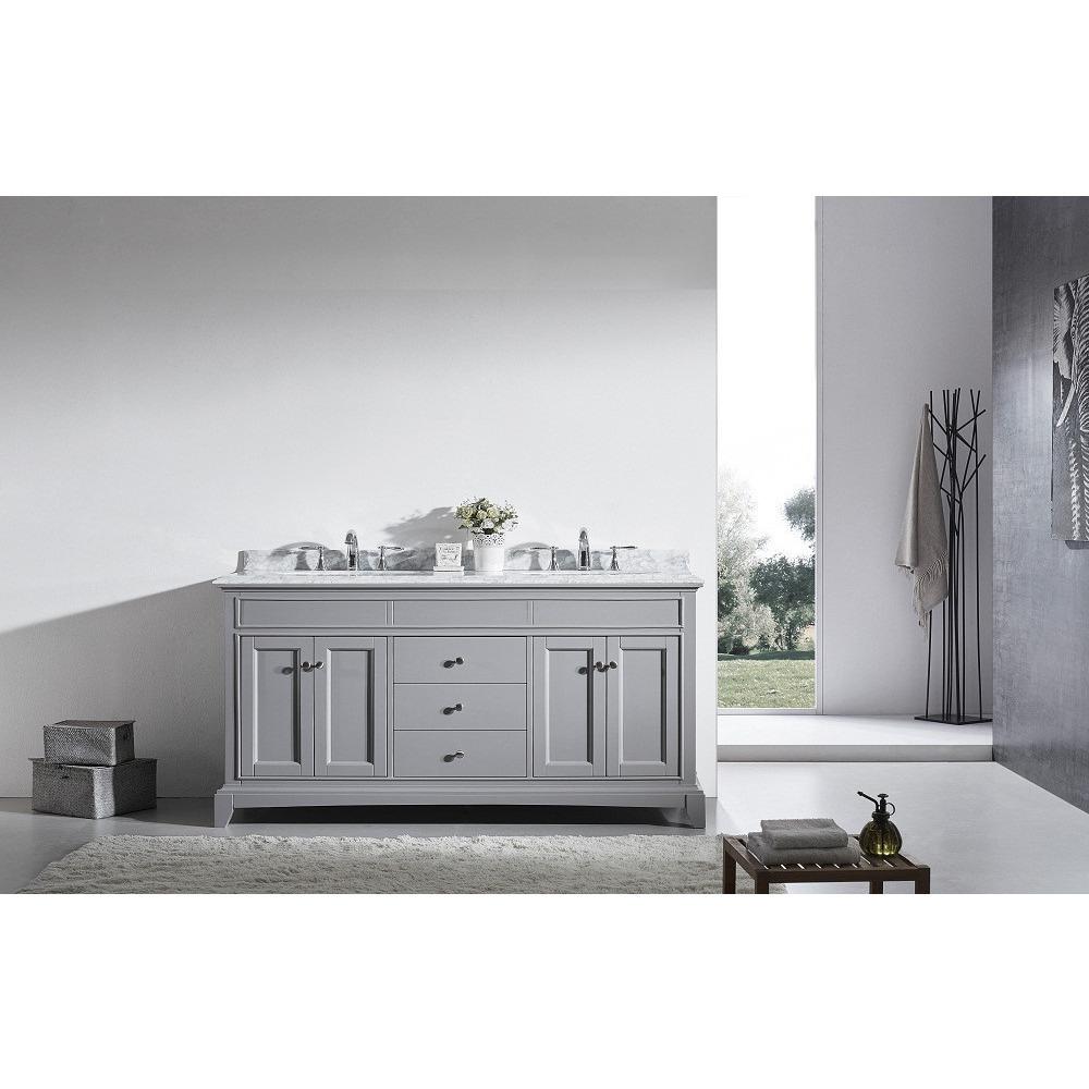 Eviva Elite Stamford® 72" Gray Solid Wood Vanity Set with Double OG White Carrera Marble Top Vanity Eviva 