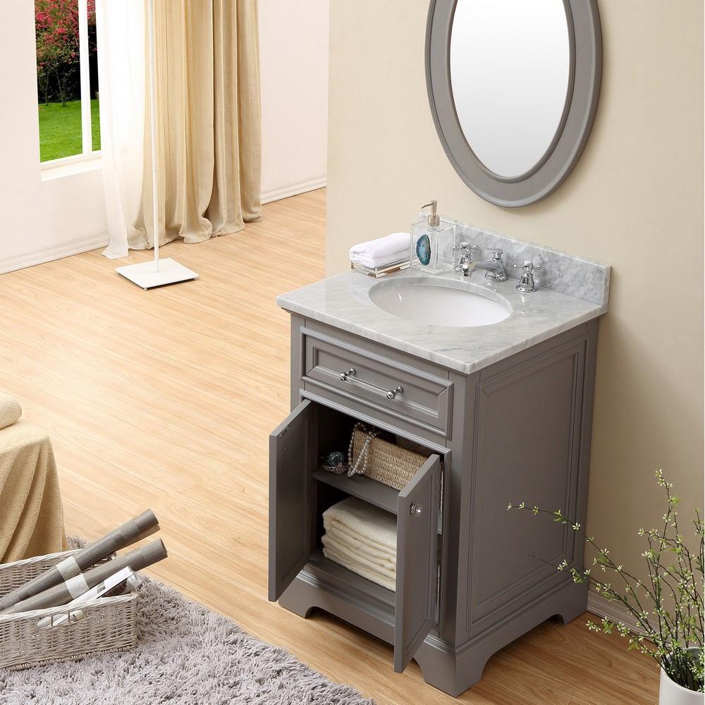 Derby 24"Cashmere Grey Single Sink Vanity With Matching Framed Mirror And Faucet Vanity Water Creation 