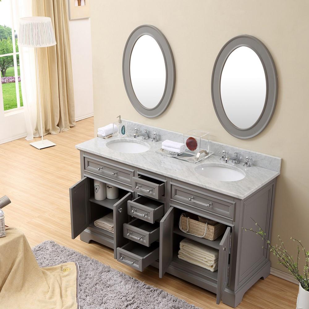 Derby 60" Cashmere Grey Double Sink Bathroom Vanity With Matching Framed Mirrors Vanity Water Creation 