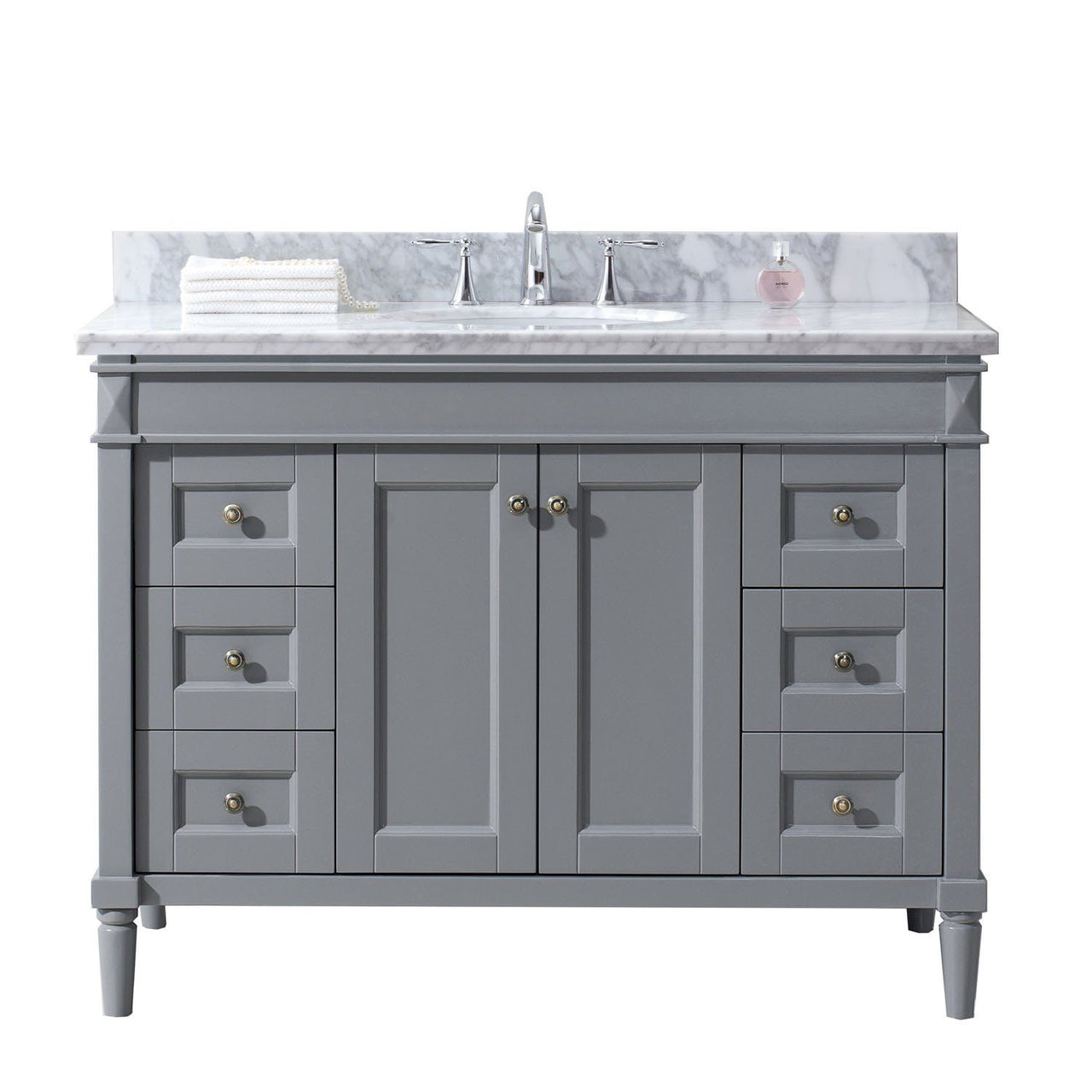 Virtu USA Tiffany 48" Single Round Sink Grey Top Vanity in Grey with Mirror Vanity Virtu USA 