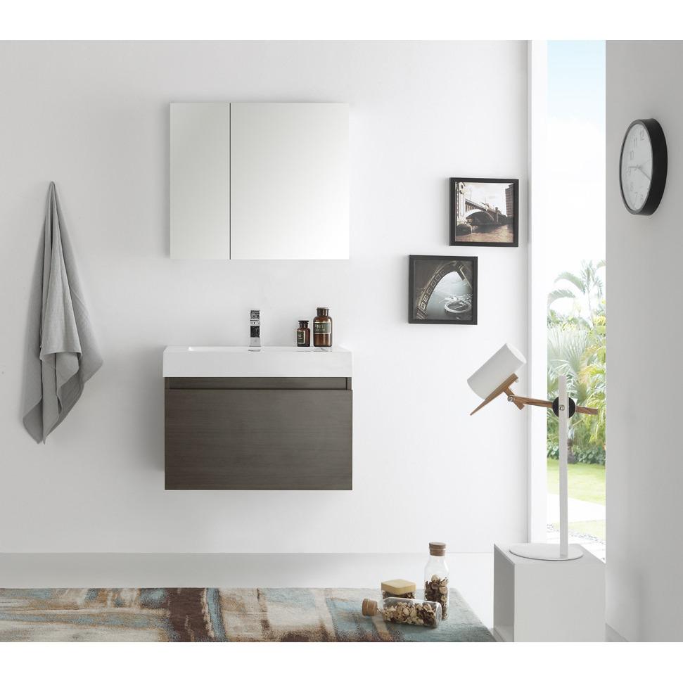 Fresca Mezzo 30" Gray Oak Wall Hung Modern Bathroom Vanity w/ Medicine Cabinet & Free Faucet Vanity Fresca 