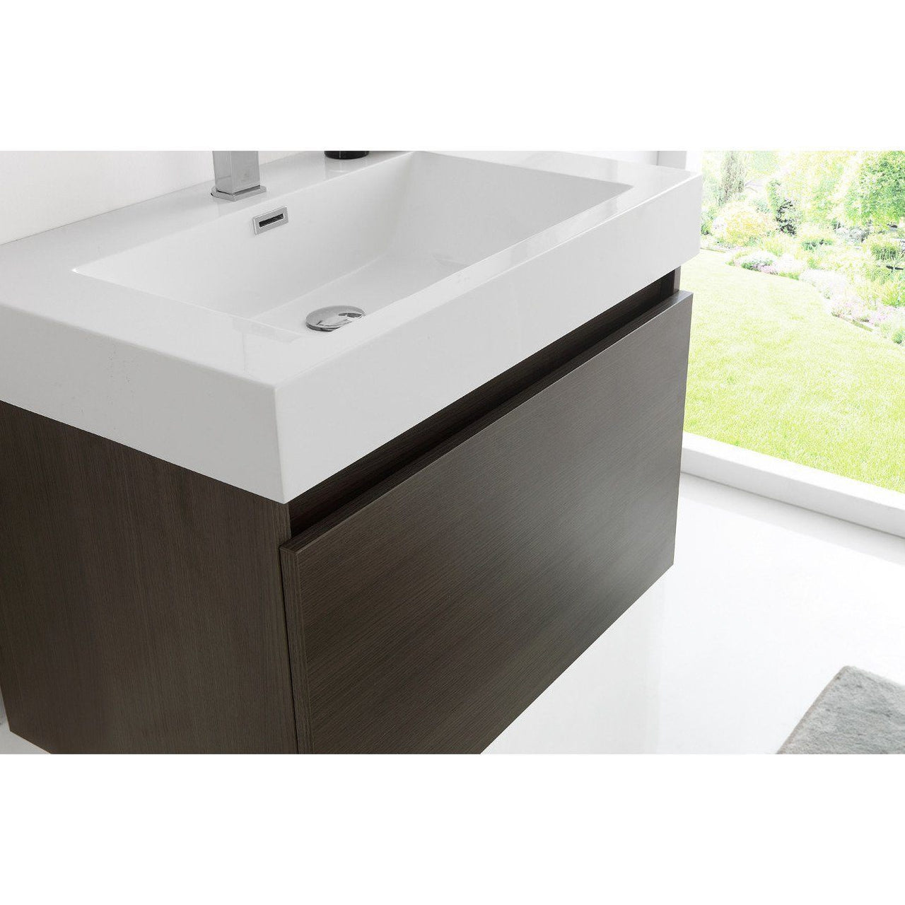 Fresca Mezzo 30" Gray Oak Wall Hung Modern Bathroom Vanity w/ Medicine Cabinet & Free Faucet Vanity Fresca 