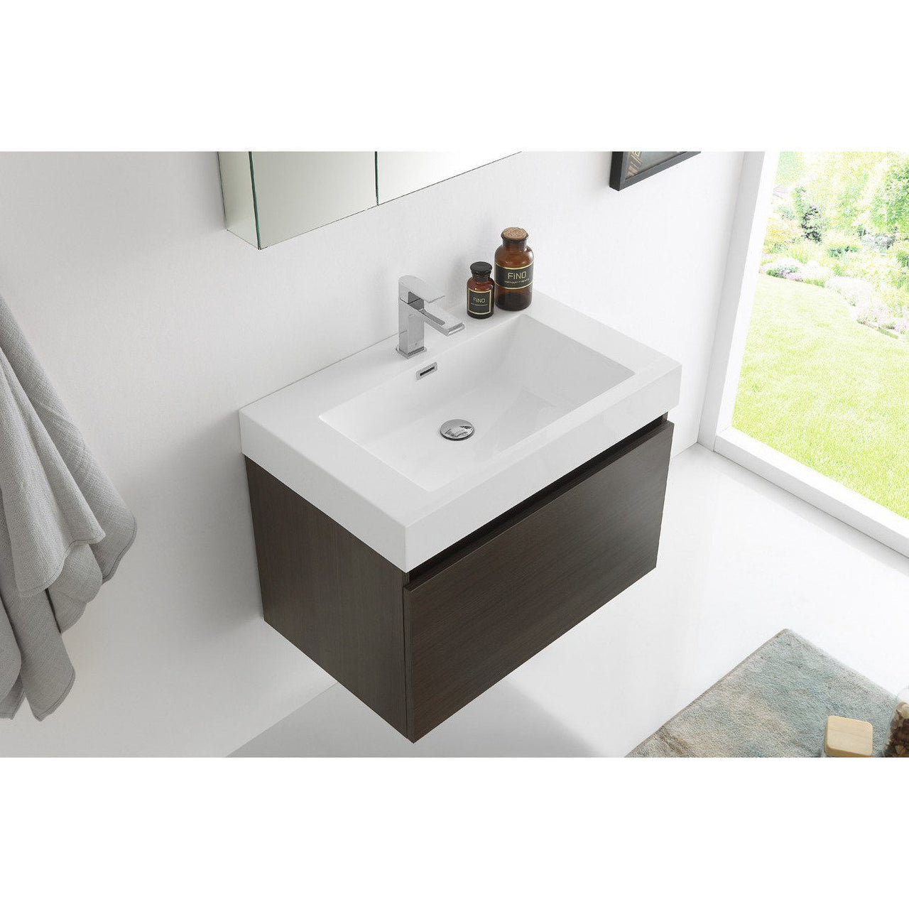 Fresca Mezzo 30" Gray Oak Wall Hung Modern Bathroom Vanity w/ Medicine Cabinet & Free Faucet Vanity Fresca 