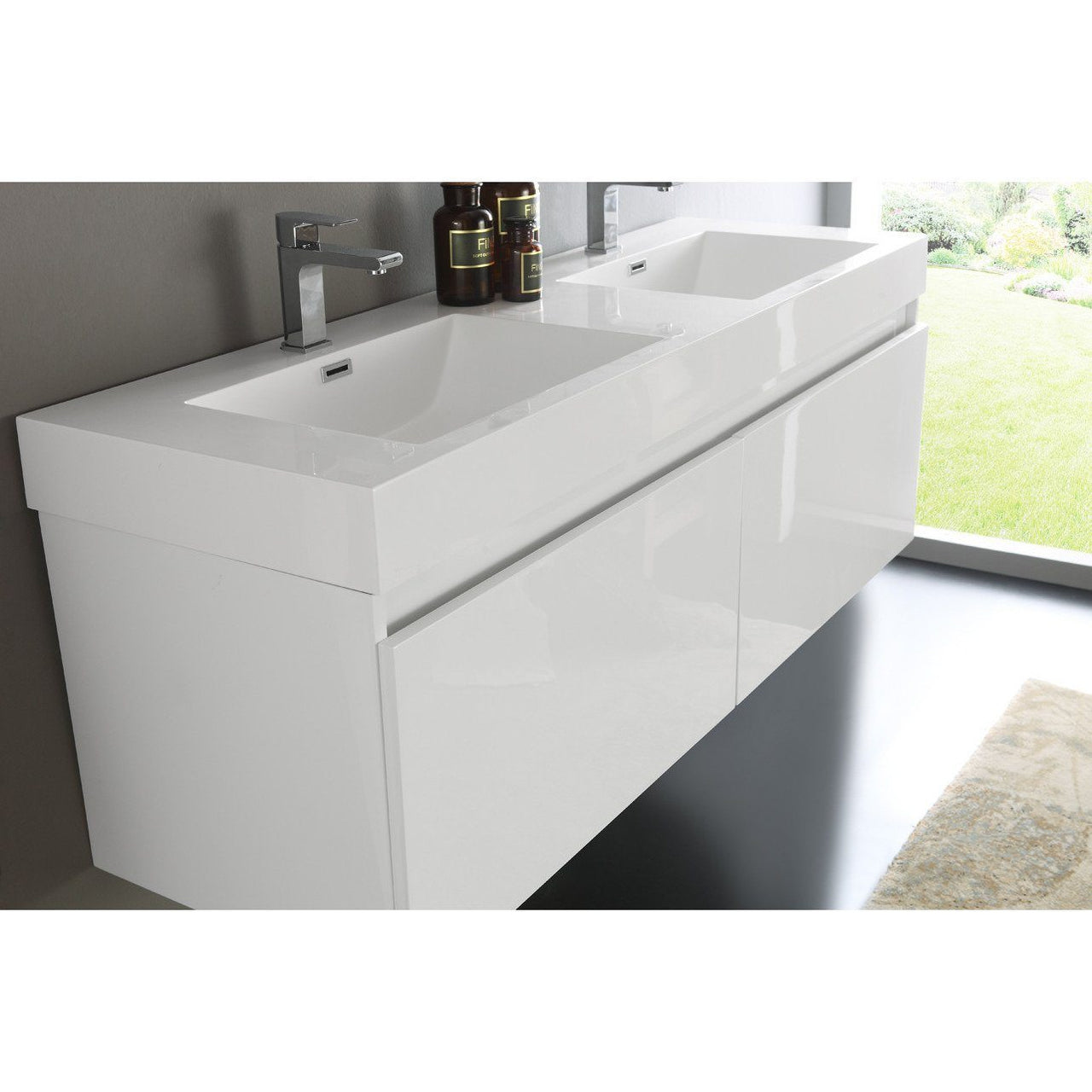 Fresca Mezzo 60" White Wall Hung Double Sink Modern Bathroom Vanity w/ Medicine Cabinet & Free Faucet Vanity Fresca 