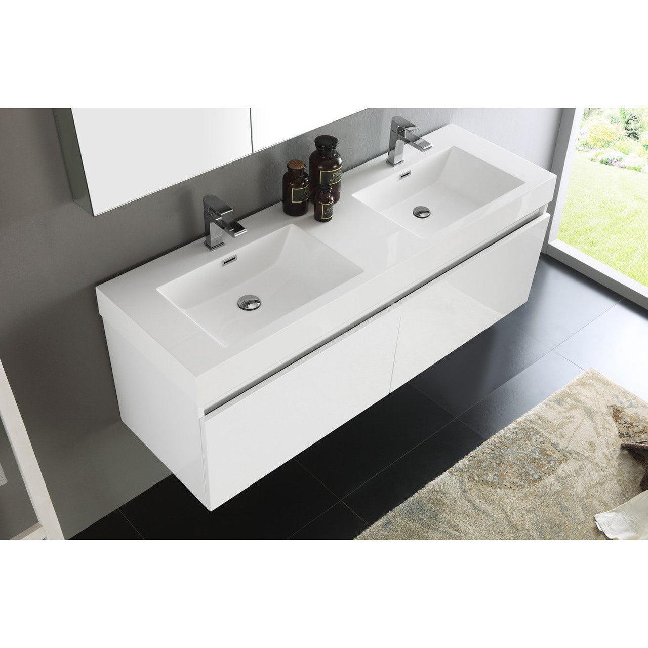 Fresca Mezzo 60" White Wall Hung Double Sink Modern Bathroom Vanity w/ Medicine Cabinet & Free Faucet Vanity Fresca 