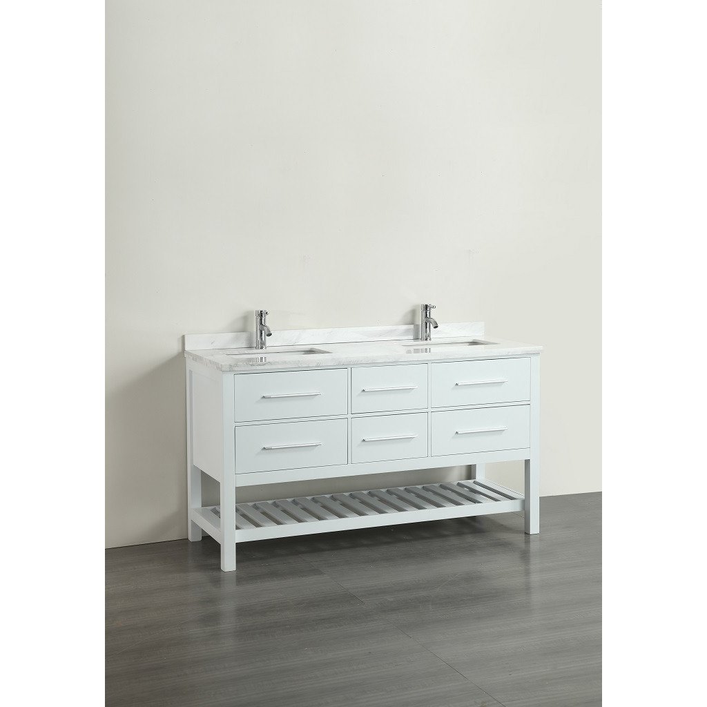 Eviva Natalie F.® 60"White Vanity with White Carrera Marble Counter-top Vanity Eviva 