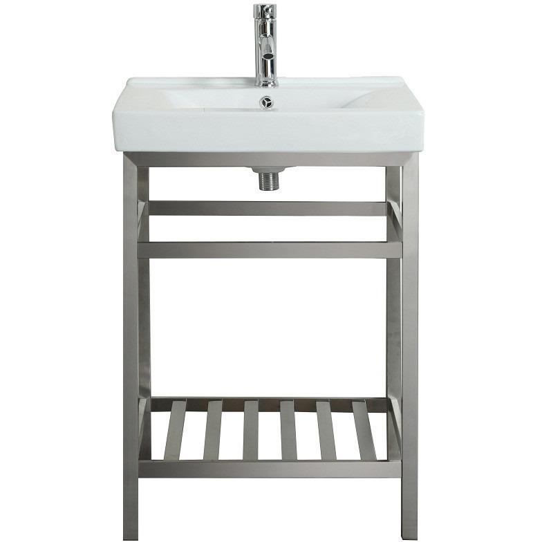 Eviva Stone® 24" Vanity Stainless Steel with White Integrated Porcelain Top Vanity Eviva 