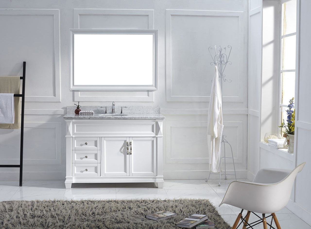 Virtu USA Victoria 48" Single Round Sink White Top Vanity in White with Mirror Vanity Virtu USA 