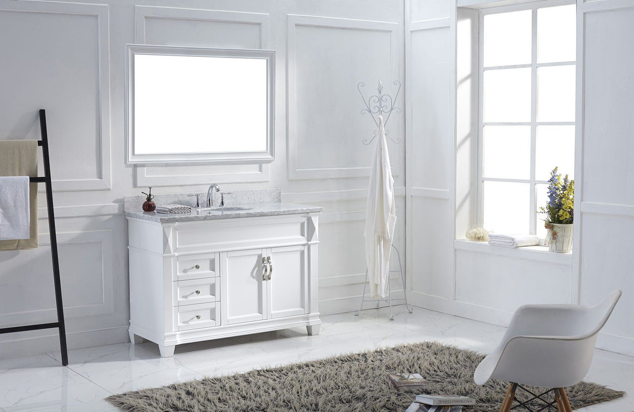 Virtu USA Victoria 48" Single Round Sink White Top Vanity in White with Mirror Vanity Virtu USA 