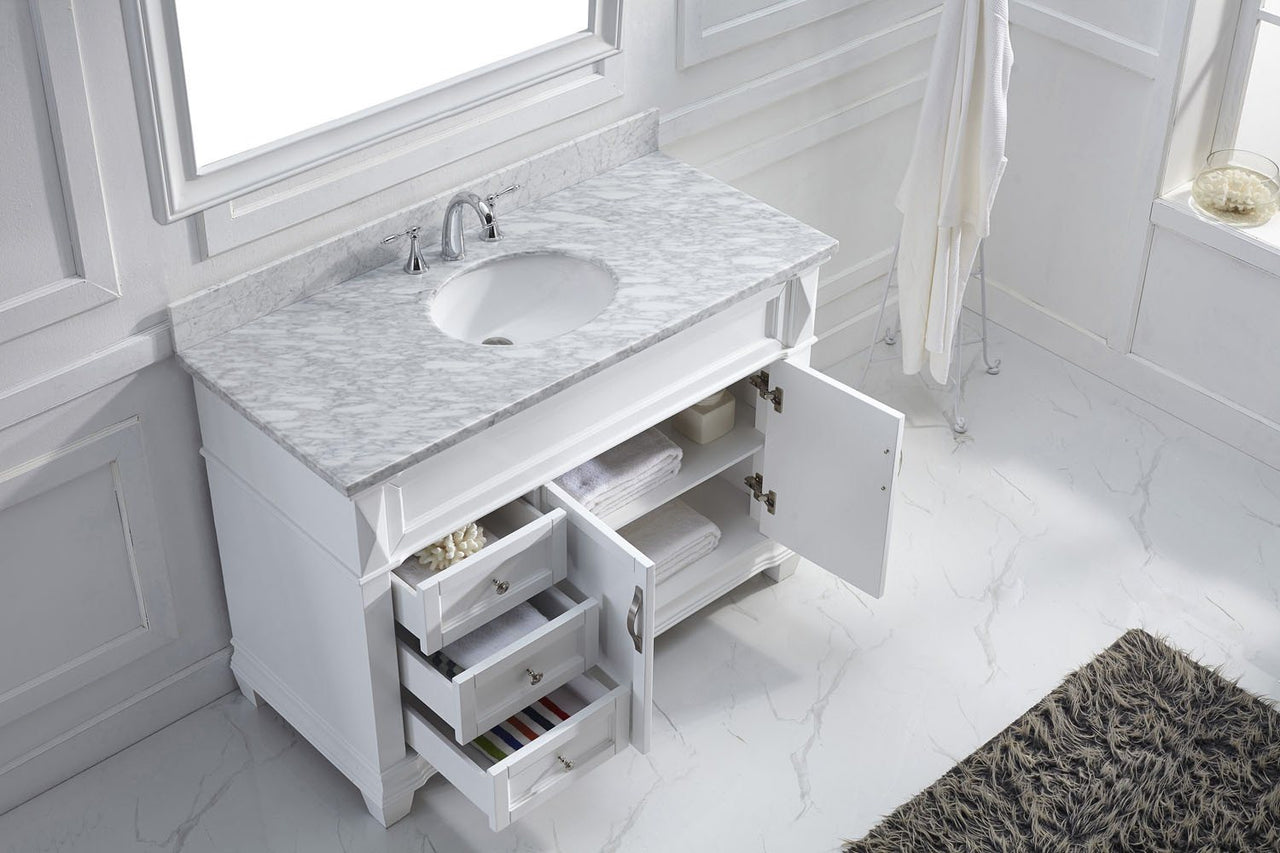 Virtu USA Victoria 48" Single Round Sink White Top Vanity in White with Mirror Vanity Virtu USA 