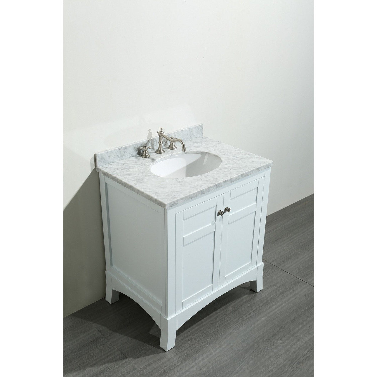 Eviva New York 30" White Vanity, with White Marble Carrera Counter-top, & Sink Vanity Eviva 