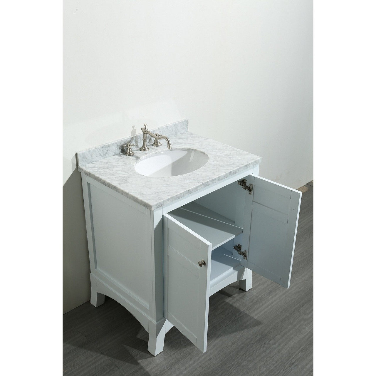 Eviva New York 30" White Vanity, with White Marble Carrera Counter-top, & Sink Vanity Eviva 