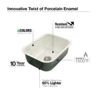 Thumbnail for Houzer WH Porcela Series Porcelain Enamel Steel Undermount Single Bowl Kitchen Sink, White Kitchen Sink - Undermount Houzer 