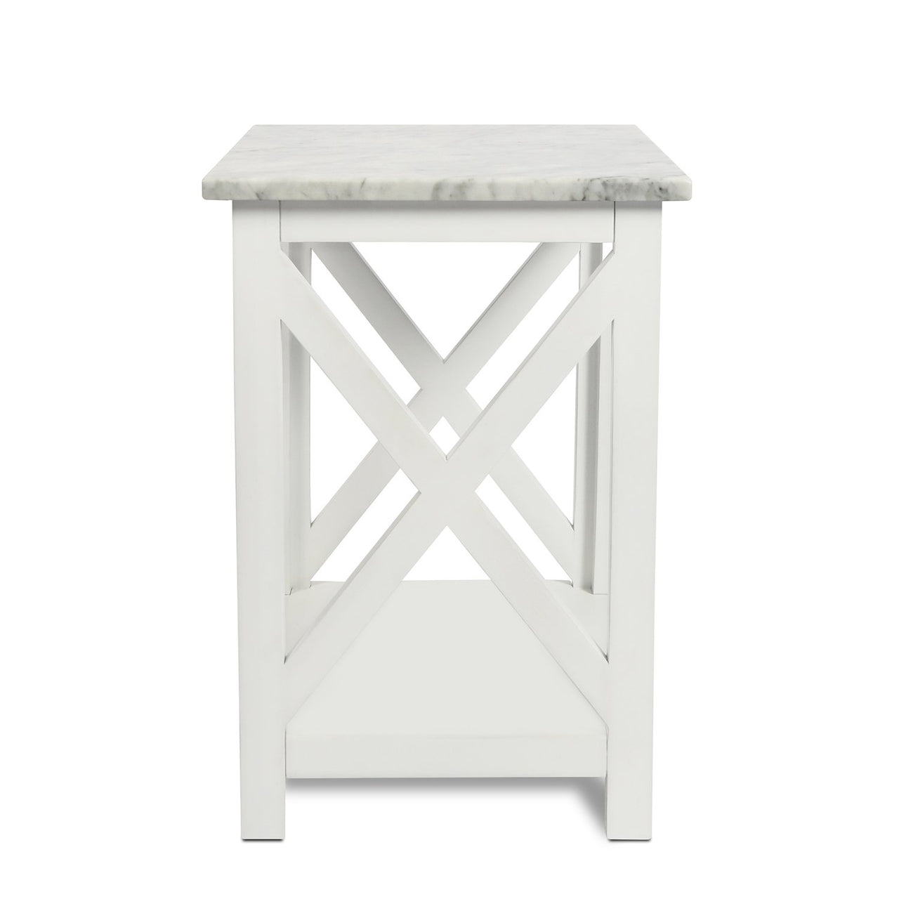 Agatha 15" Square Italian Carrara White Marble Side Table with Color Solid Wood Legs Writing Desk The Bianco Collection 