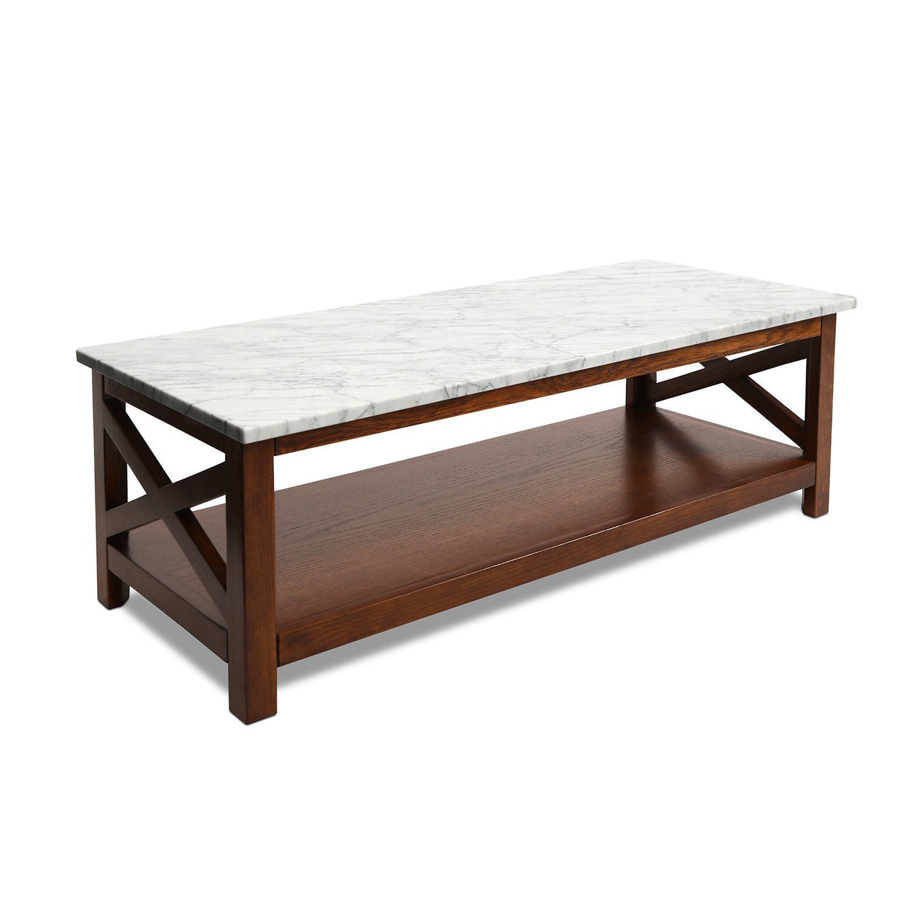 Agatha 44" Rectangular Italian Carrara White Marble Coffee Table with Color Solid Wood Legs Writing Desk The Bianco Collection 