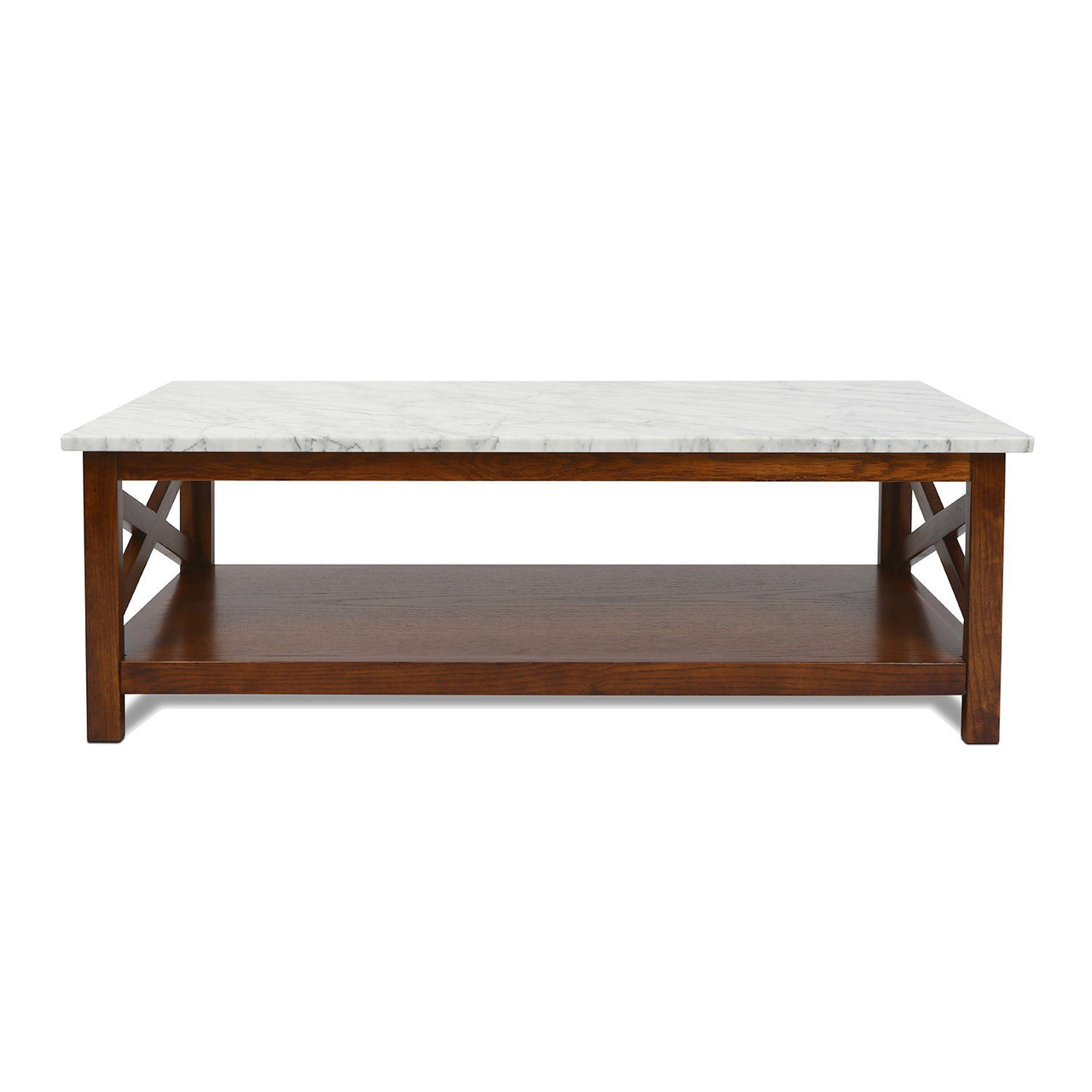 Agatha 44" Rectangular Italian Carrara White Marble Coffee Table with Color Solid Wood Legs Writing Desk The Bianco Collection Walnut 