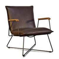 Thumbnail for Sydney Brown Modern Lounge Arm Chair with Matte Black Steel Legs (Leather Back & Upholstered Seat ) Dining Chair Gingko 