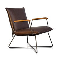 Thumbnail for Sydney Brown Modern Lounge Arm Chair with Matte Black Steel Legs (Leather Back & Upholstered Seat ) Dining Chair Gingko 