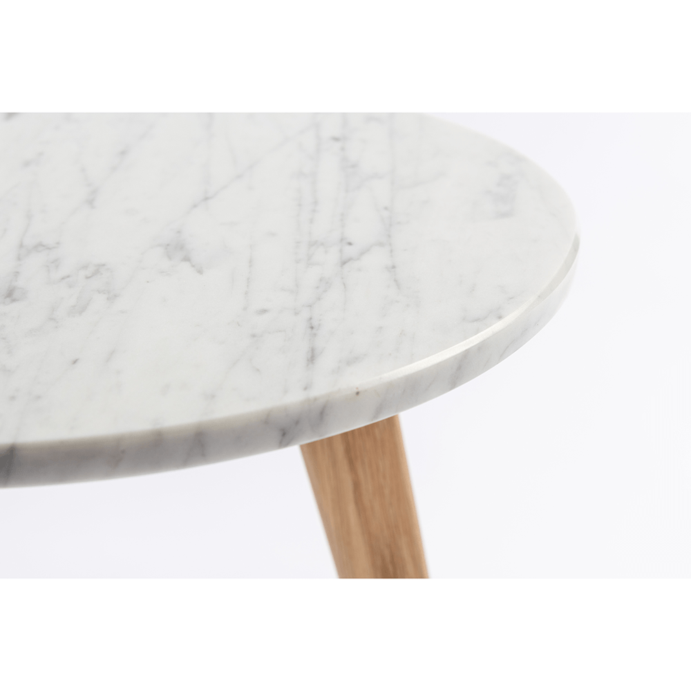 Cherie 15" Round Italian Carrara White Marble Table with Legs End Table The Bianco Collection 