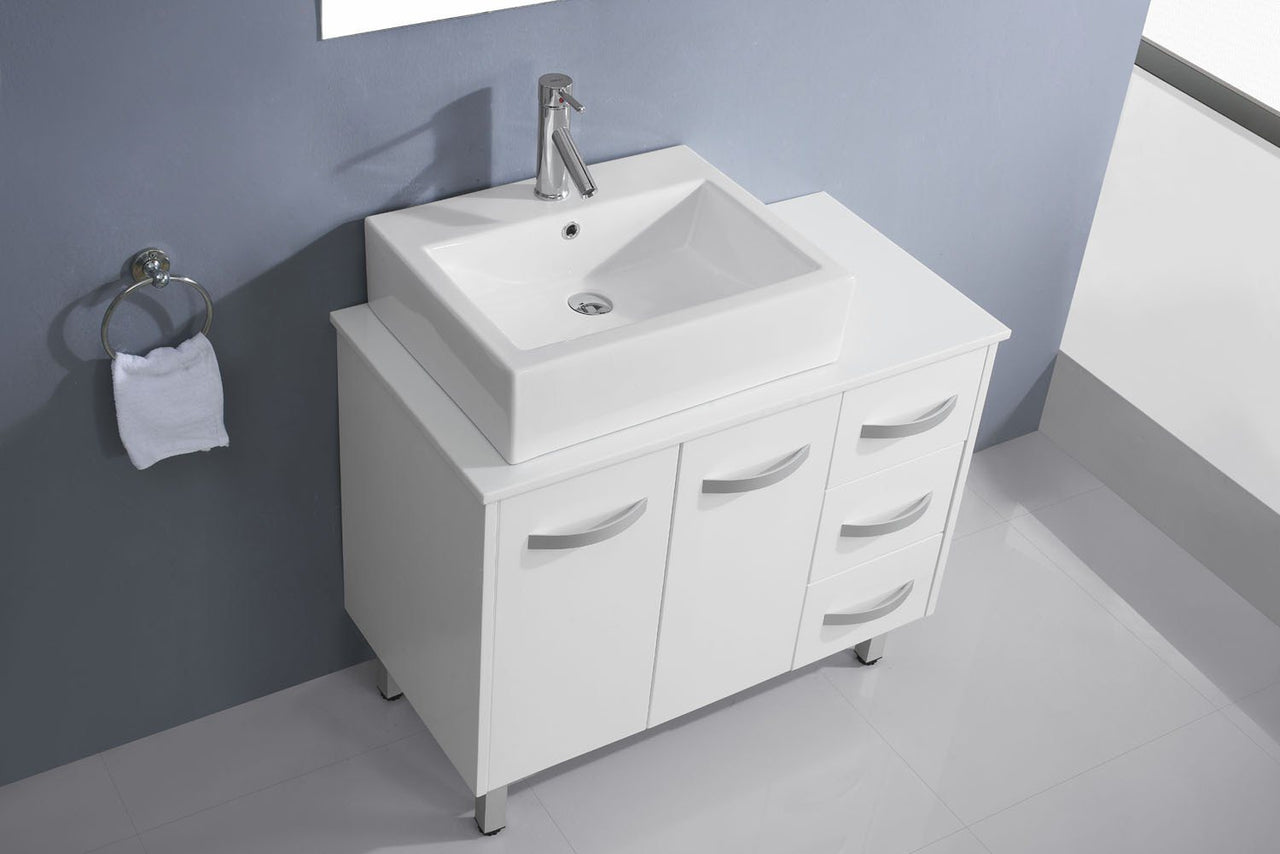 Virtu USA Tilda 36" Single Square Sink White Top Vanity in White with Brushed Nickel Faucet and Mirror Vanity Virtu USA 