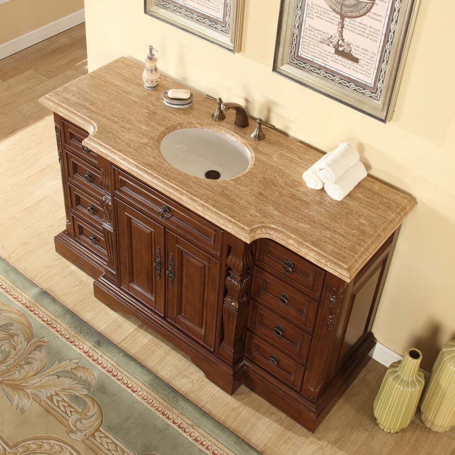 Silkroad 60" Traditional Single Sink Bathroom Vanity Vanity Silkroad Exclusive 