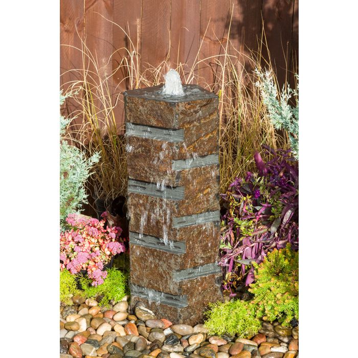 Real Stone Fountains ABBC920 Basalt Fountain Kit - Carved Stripe Fountain Blue Thumb 