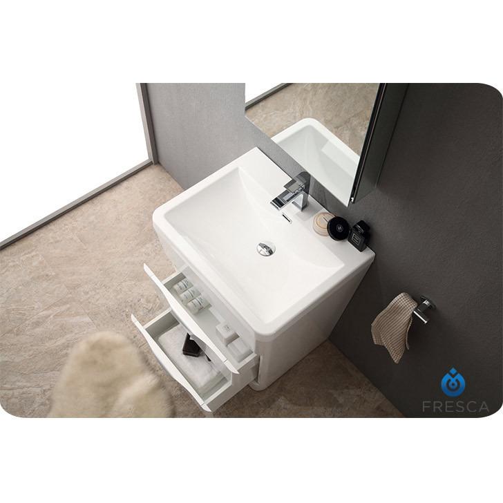 Fresca Milano 26" Glossy White Modern Vanity w/ Medicine Cabinet Free Faucet Vanity Fresca 