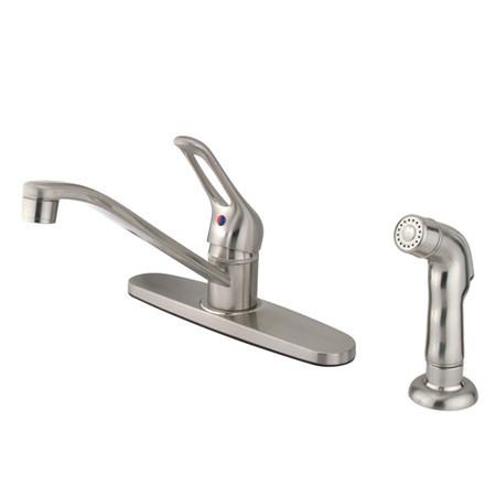 Kingston Brass GKB562SNSP Water Saving Wyndham Centerset Kitchen Faucet with Single Loop Handle and Matching Side Sprayer, Satin Nickel Kitchen Faucet Kingston Brass 