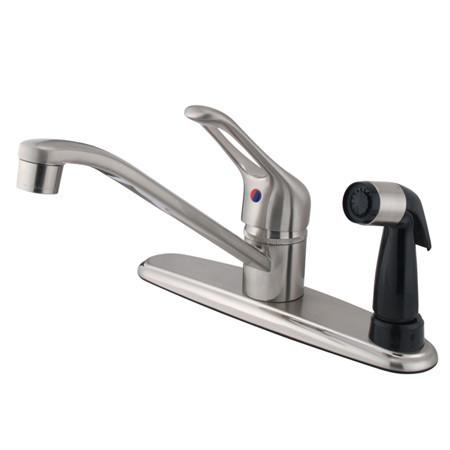 Kingston Brass Wyndham Centerset with Single Loop Handle and Deck Sprayer, Satin Nickel Kitchen Faucet Kingston Brass 