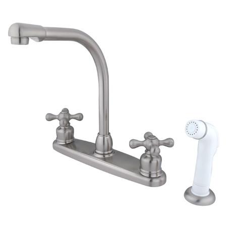 Kingston Brass Victorian High Arch with Cross Handles and Sprayer, Satin Nickel Kitchen Faucet Kingston Brass 