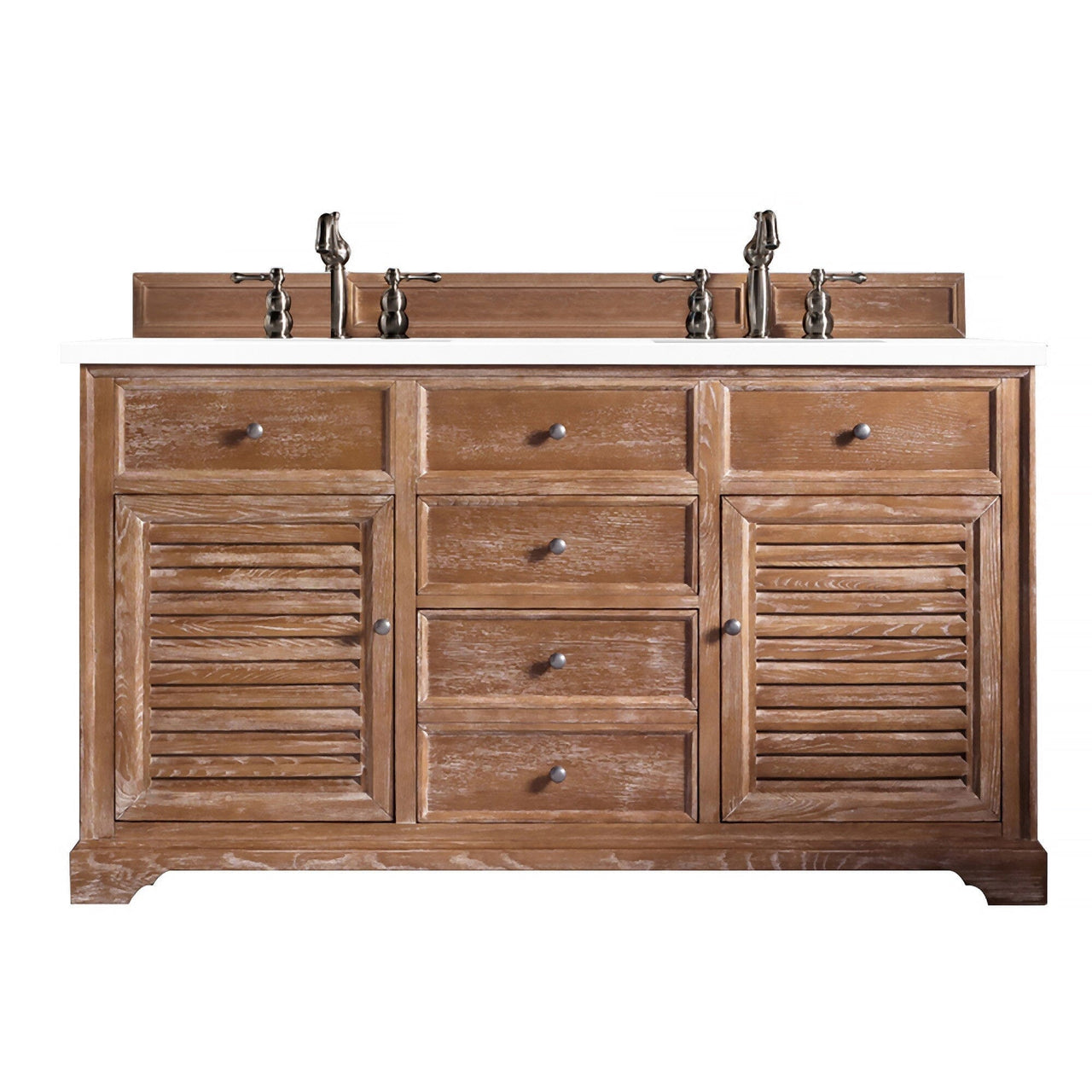 James Martin Savannah 60" Double Vanity Vanity James Martin Driftwood w/ 3 CM Classic White Quartz Top 