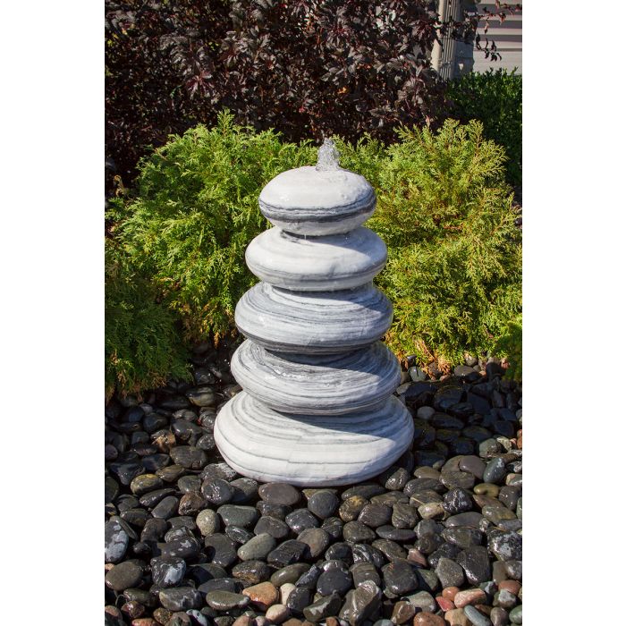 Real Stone Fountains ABART7430 30″ White Gray Marble - Cairn Fountain Kit Fountain Blue Thumb 