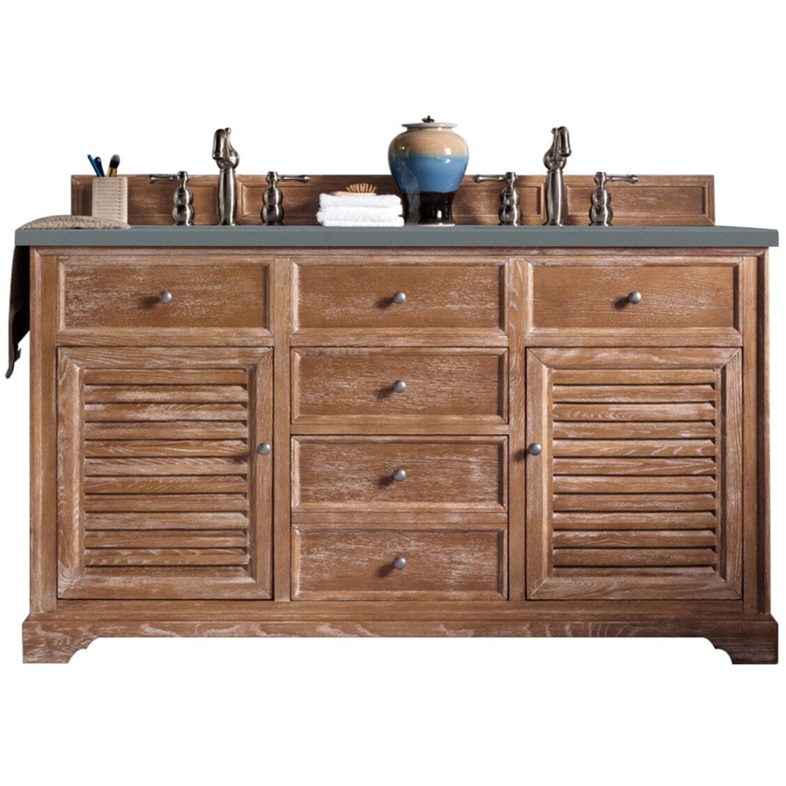 James Martin Savannah 60" Double Vanity Vanity James Martin Driftwood w/ 3 CM Cala Blue Quartz Top 