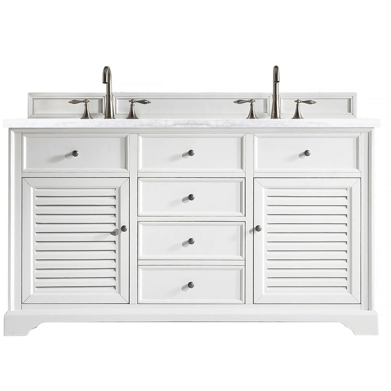 James Martin Savannah 60" Double Vanity Vanity James Martin Bright White w/ 3 CM Arctic Fall Solid Surface Top 