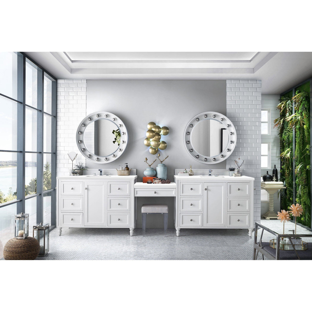 James Martin Copper Cove Encore 122" Double Vanity Set Vanity James Martin Bright White w/ 3 CM Classic White Quartz Top 