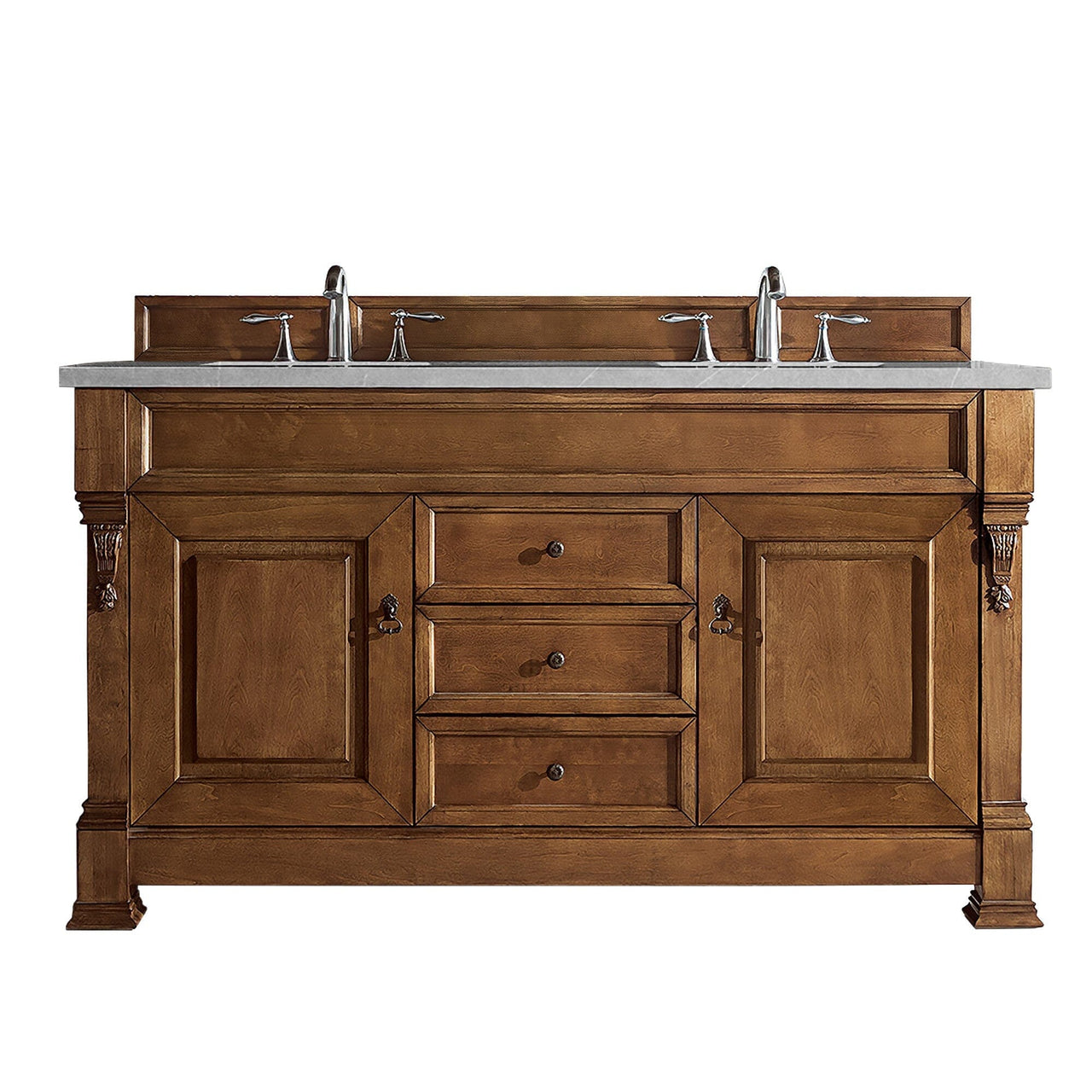 James Martin Brookfield 60" Double Vanity Vanities James Martin Country Oak w/ 3 CM Eternal Serena Quartz Top 